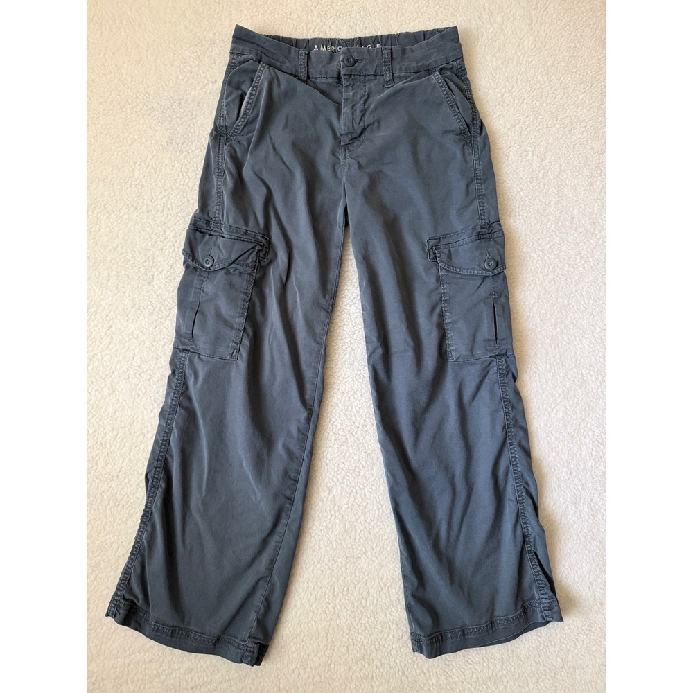American Eagle Outfitters Pants Womens 0 Gray Cargo Baggy Wide Leg Stretch Twill